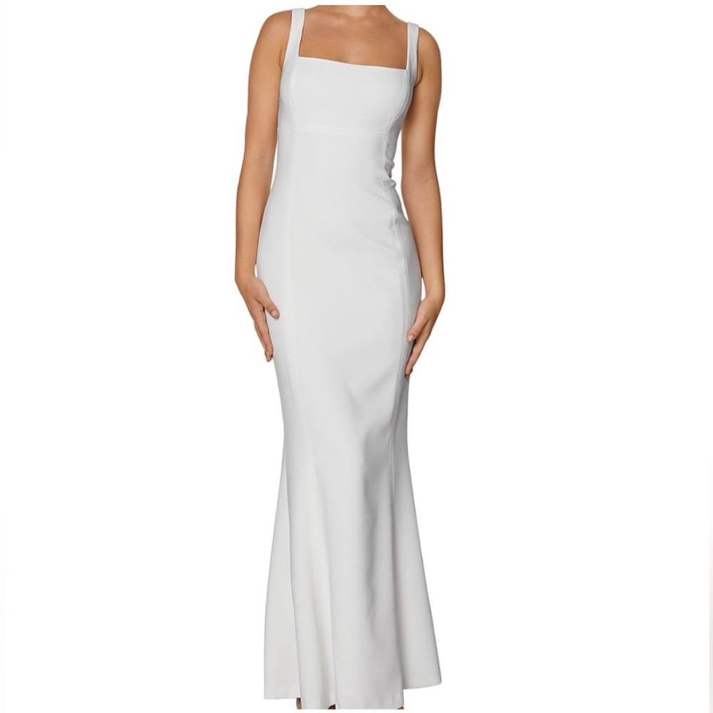 Laundry by Shelli Segal White Square Neck Mermaid Gown US 6